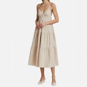 STAUD- Cleo Tiered Midi Dress Biscotti Quite Luxury Classic Night Out Travel